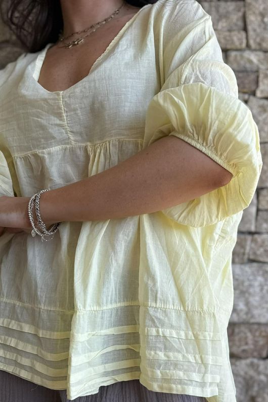  Sa Caleta Cotton Artist Smock Top Lemon